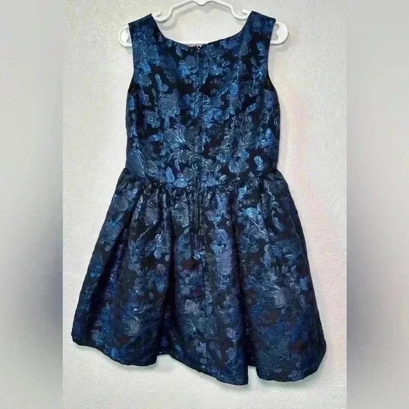 The Childrens Place Girls Dress Size 6 Blue Black Metallic Floral Jacquard Party - Picture 10 of 10